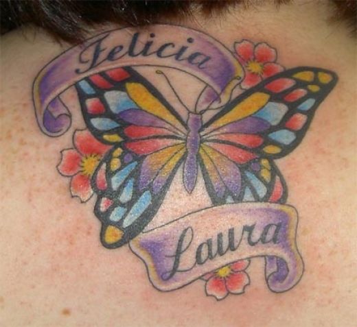Design Tattoo Butterfly and Name on Back